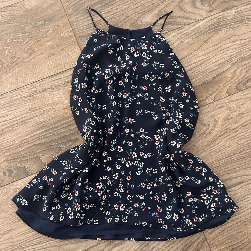 Navy Floral Spaghetti Strap Halter Top